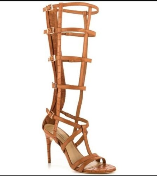 New BCBG Maxazria Gladiator Sandals boot cage hills camel  7 shoes leather - Picture 1 of 5